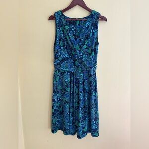 Talbots Blue and Green Floral Midi Dress Size 8 Pre~Loved